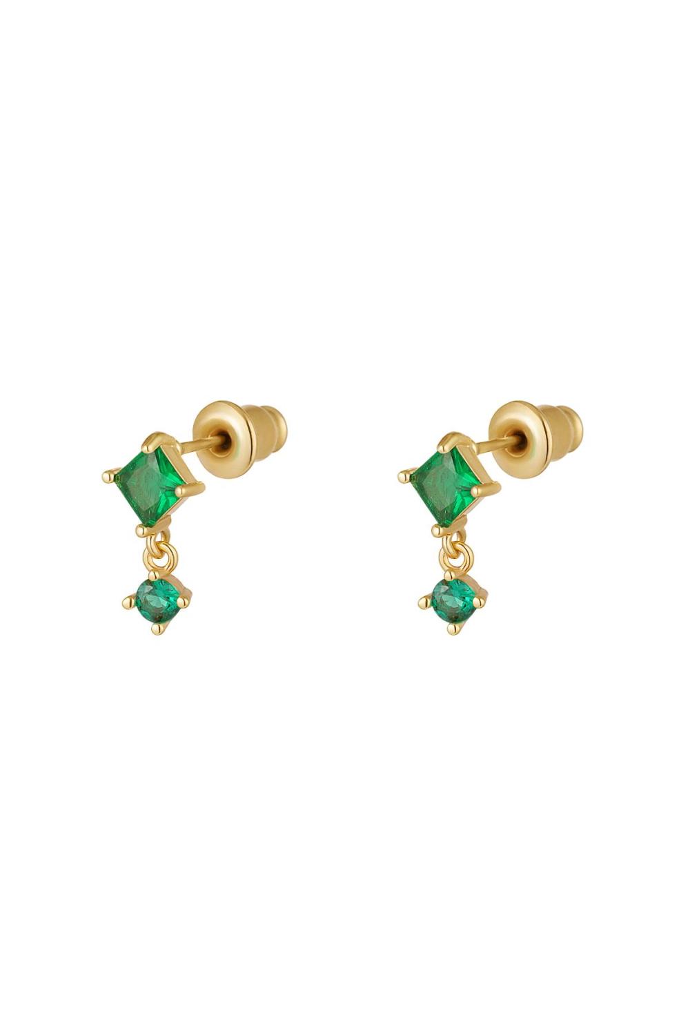 Boucles D'oreilles Pierres Colorées - Collection Sparkle Vert & Couleur Or Cuivré 