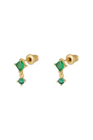 Boucles D'oreilles Pierres Colorées - Collection Sparkle Vert & Couleur Or Cuivré h5 