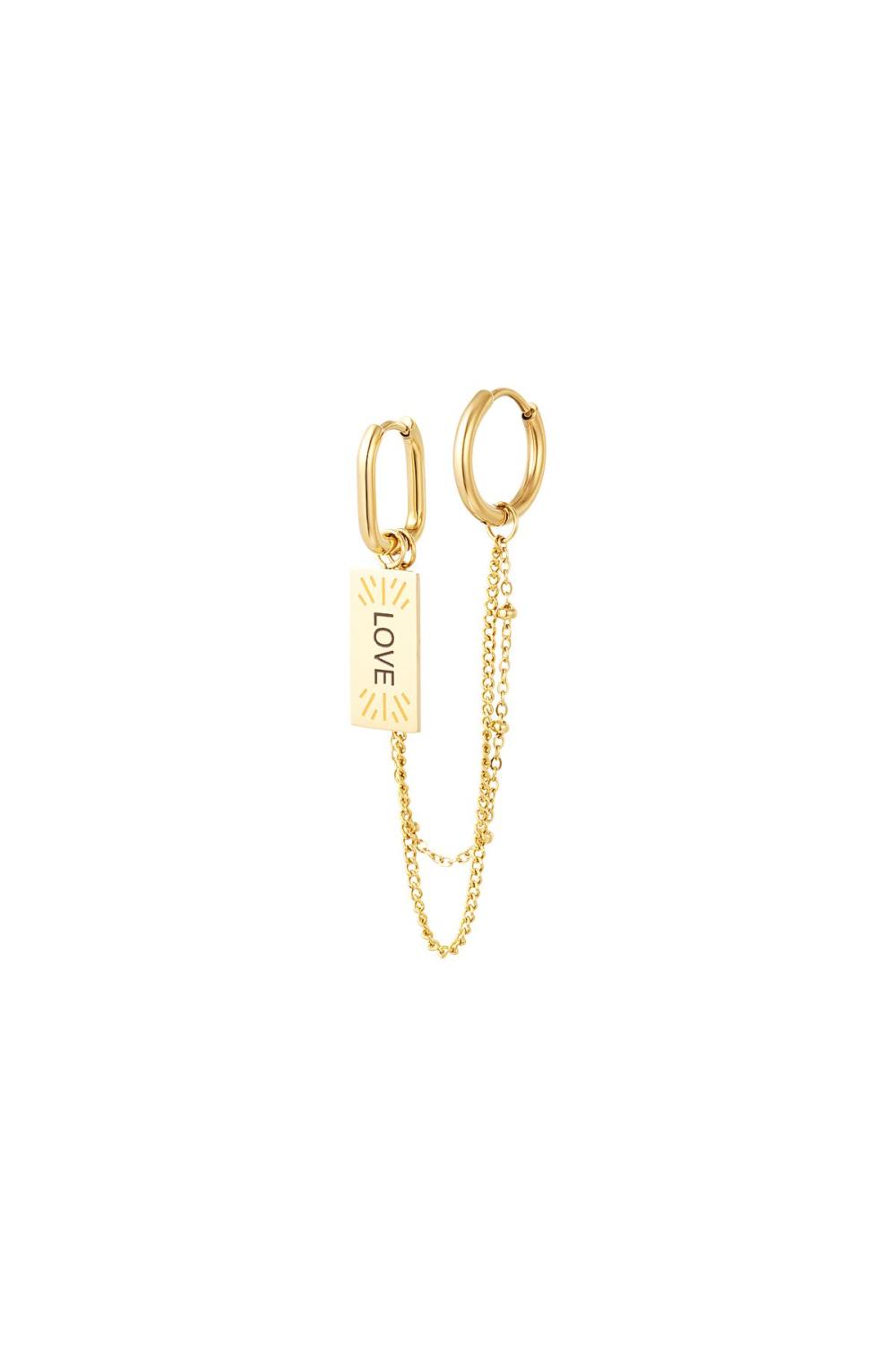 Boucles D'oreilles Avec Chaîne Et Charme D'amour Acier Inoxydable 