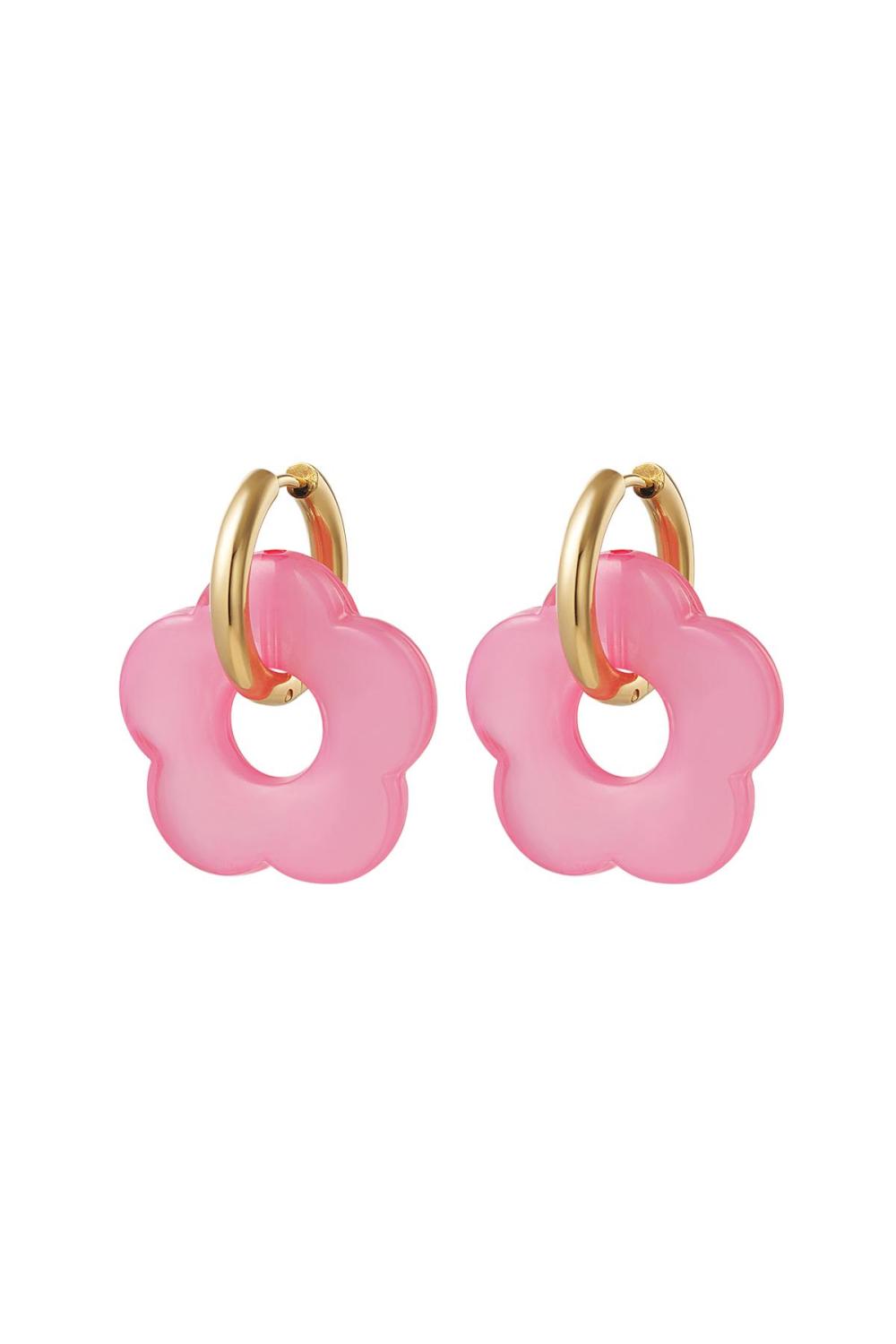 Boucles D'oreilles Avec Breloque Grosse Fleur Rose & Couleur Or Acier Inoxydable 