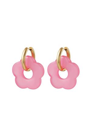 Boucles D'oreilles Avec Breloque Grosse Fleur Rose & Couleur Or Acier Inoxydable h5 