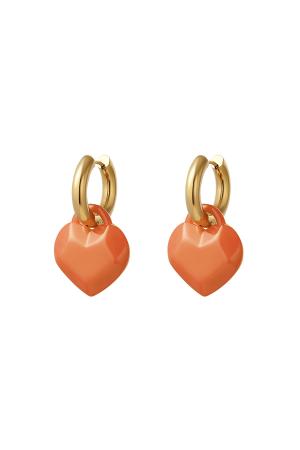 Boucles D'oreilles Avec Breloque En Forme De Cœur Abstrait Couleur Orange & Couleur Or Acier Inoxydable h5