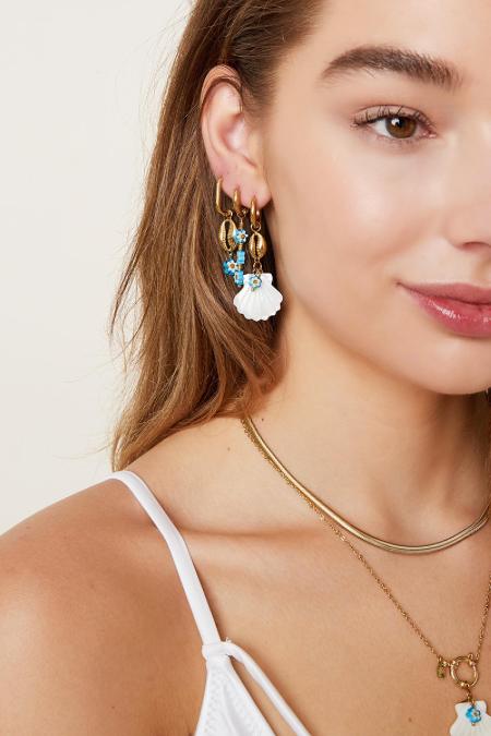 Boucles d'oreilles marguerite bleu coquillage - Collection Plage Acier inoxydable 2