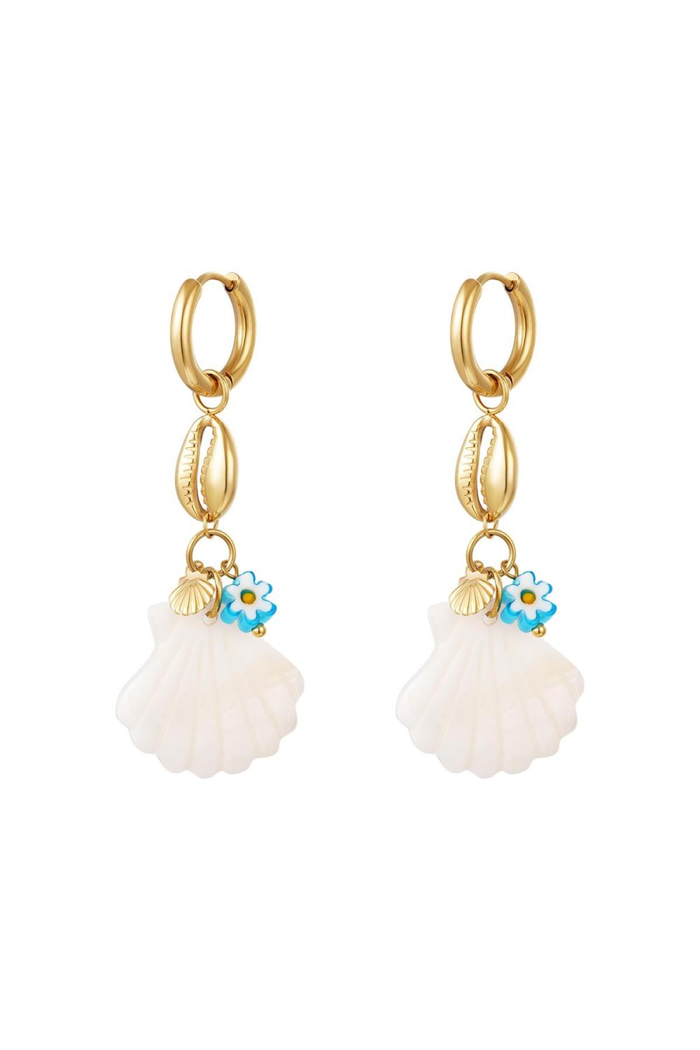 Boucles D'oreilles Marguerite Bleu Coquillage - Collection Plage Acier Inoxydable 