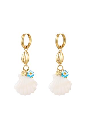 Boucles D'oreilles Marguerite Bleu Coquillage - Collection Plage Acier Inoxydable h5 