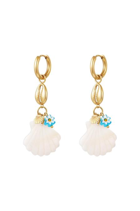 Boucles d'oreilles marguerite bleu coquillage - Collection Plage Acier inoxydable