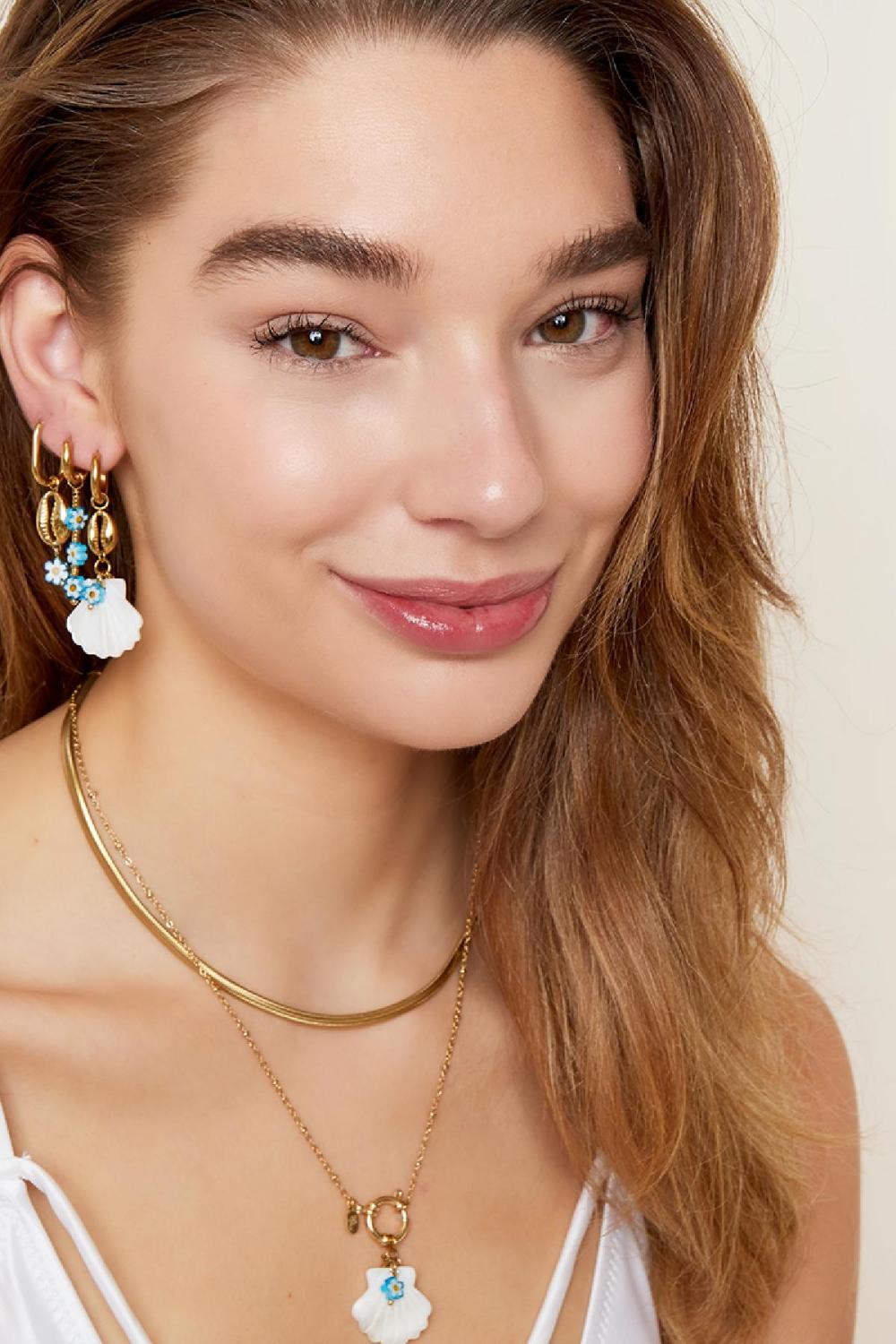 Boucles D'oreilles Marguerite Bleue - Collection Plage Acier Inoxydable Doré h5Image2