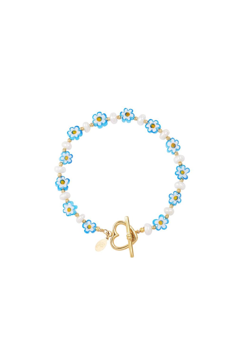 Bracelet Petite Marguerite - Collection Plage Bleu & Couleur Or Acier Inoxydable 