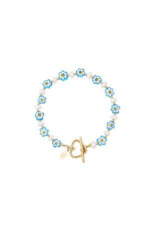 Bracelet Petite Marguerite - Collection Plage Bleu & Couleur Or Acier Inoxydable h5 