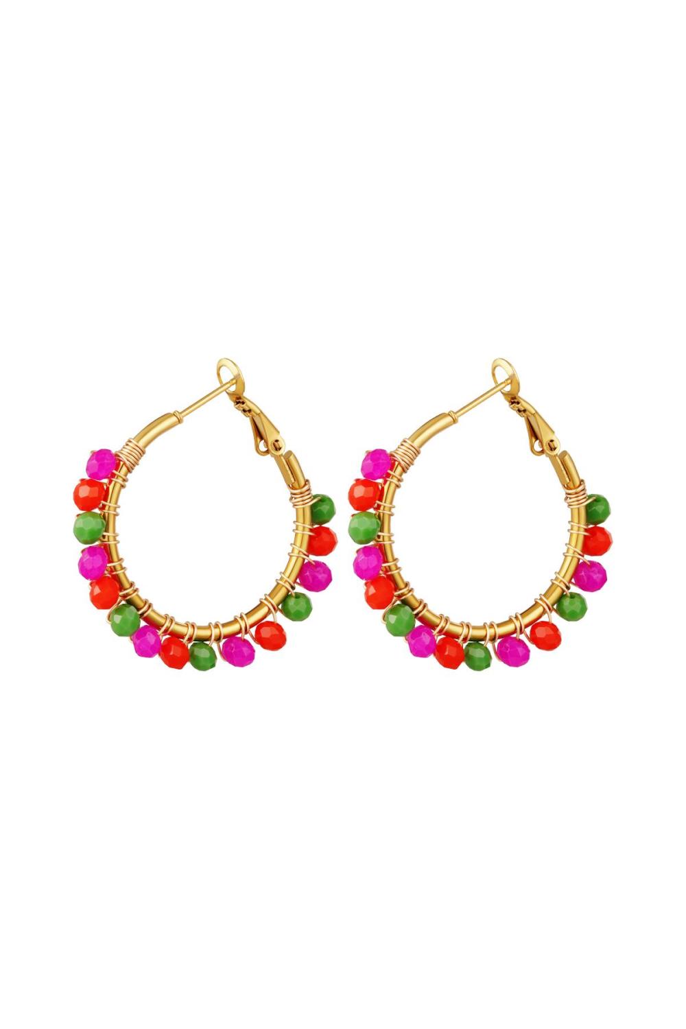 Boucles D'oreilles Créoles Avec Perles Colorées Multicouleur Acier Inoxydable