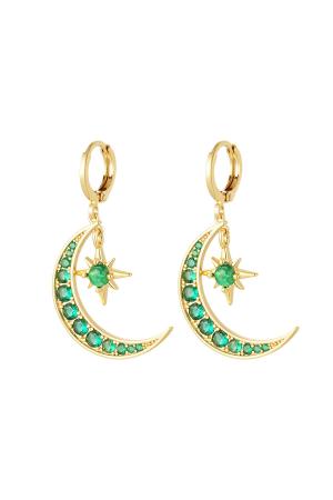 Boucles D'oreilles Lune Et Étoile - Collection Sparkle Vert & Couleur Or Cuivré h5 