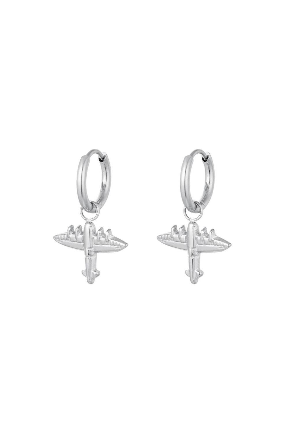 Boucles D'oreilles Avec Breloque Avion Argenté Acier Inoxydable