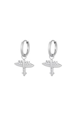 Boucles D'oreilles Avec Breloque Avion Argenté Acier Inoxydable h5