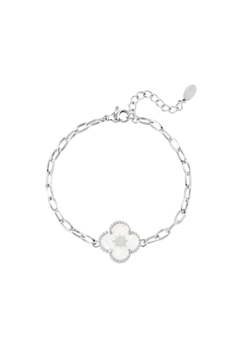Bracelet 1 Fleur Argenté Acier Inoxydable 