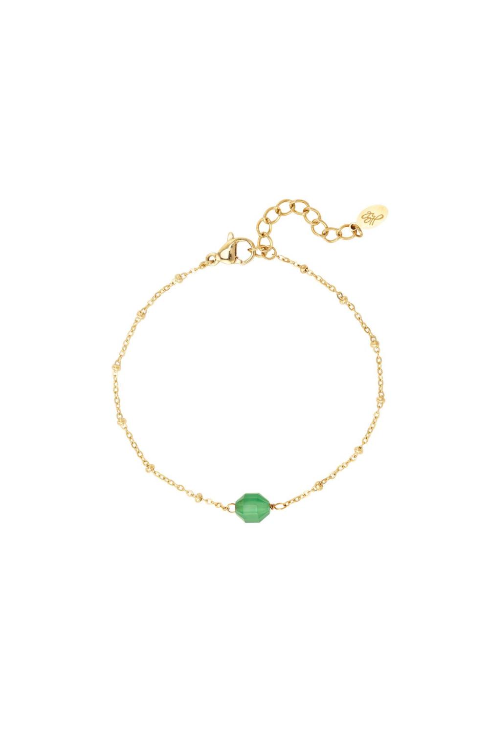 Bracelet En Acier Inoxydable Avec Pierre Classique Vert & Couleur Or 