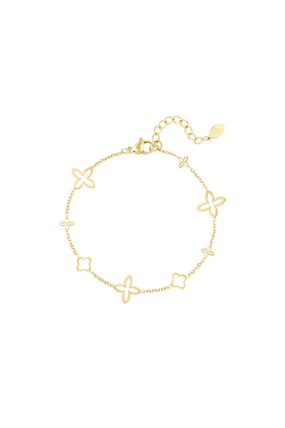Bracelet Avec Breloques Trèfle Ouvert Couleur Or Acier Inoxydable 