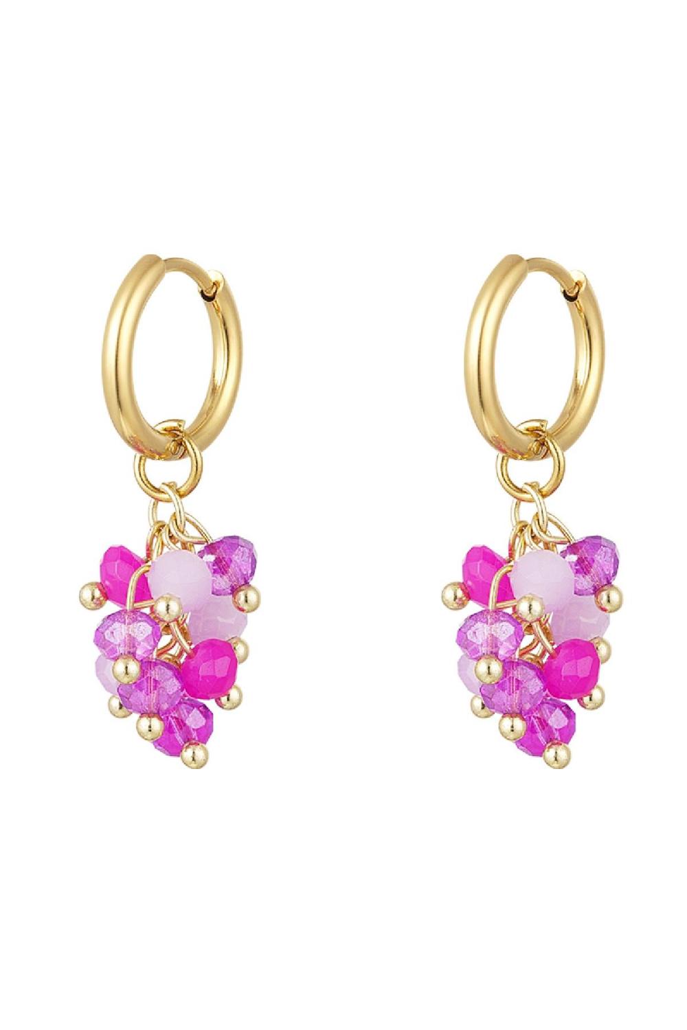 Boucles D'oreilles Bouquet De Perles De Cristal Fuchsia Acier Inoxydable 