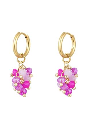 Boucles D'oreilles Bouquet De Perles De Cristal Fuchsia Acier Inoxydable h5 