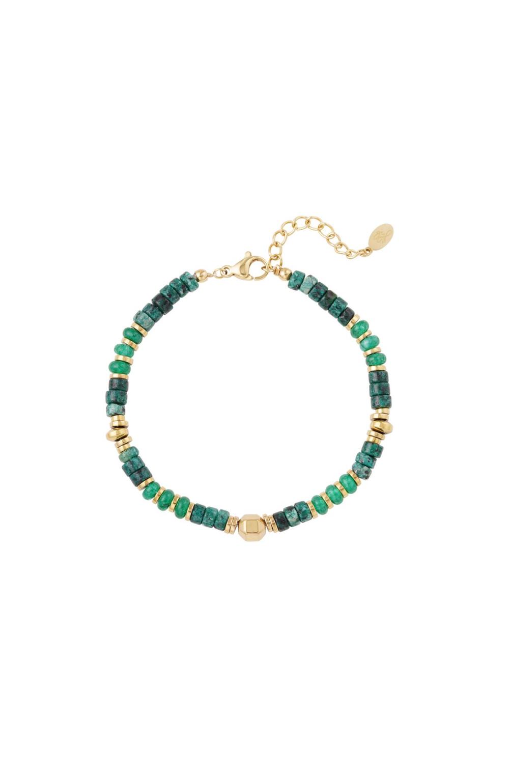 Bracelet Avec Petites Pierres Colorées Vert & Couleur Or Acier Inoxydable 