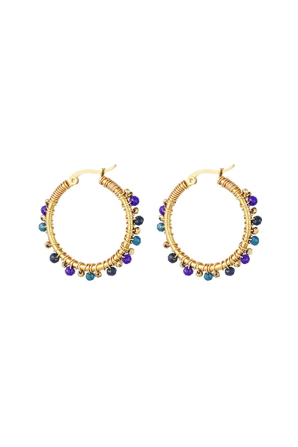 Boucles D'oreilles Créoles Avec Perles Colorées Violet Acier Inoxydable 