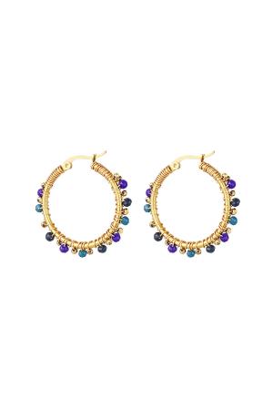 Boucles D'oreilles Créoles Avec Perles Colorées Violet Acier Inoxydable h5 