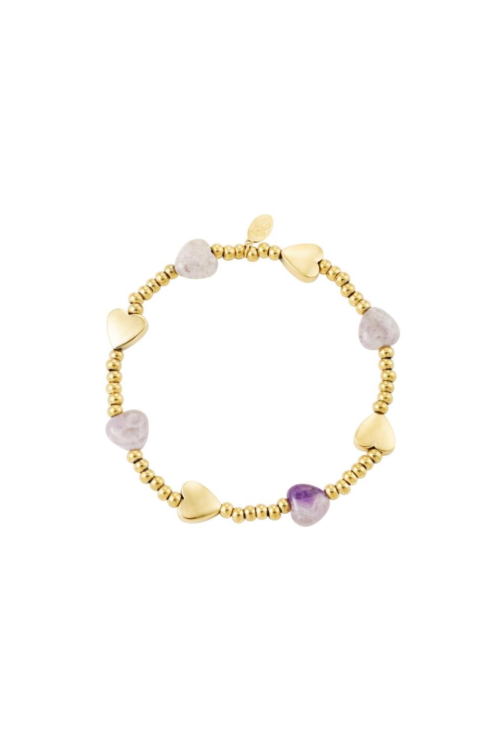 Bracelet Perlé Avec Coeurs Violet Stone 