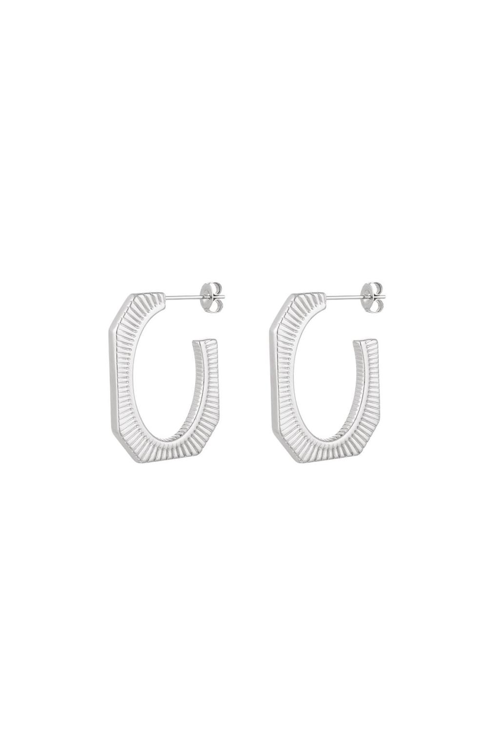 Boucles D'oreilles Design Rayé Argenté Acier Inoxydable 