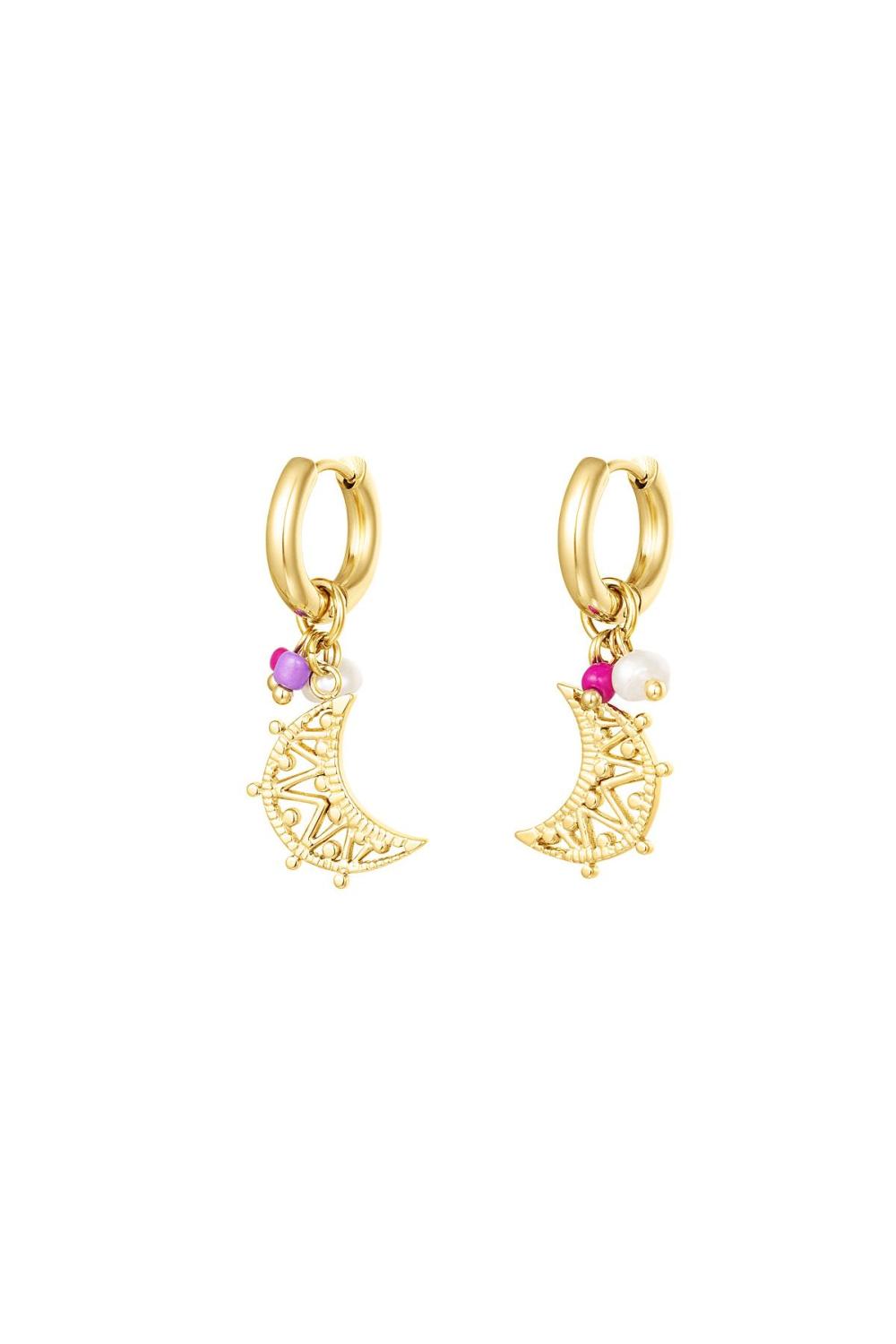 Boucles D'oreilles Avec Lune Et Perles Acier Inoxydable