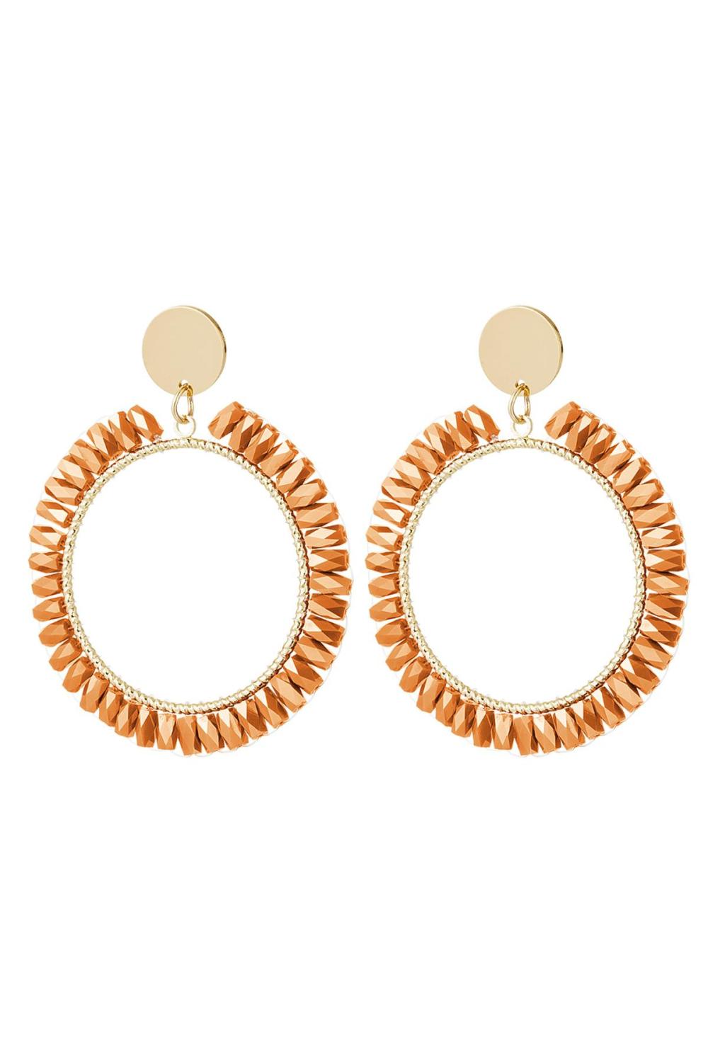 Boucles D'oreilles Chic Avec Détails En Cristal Couleur Orange & Couleur Or Cuivré