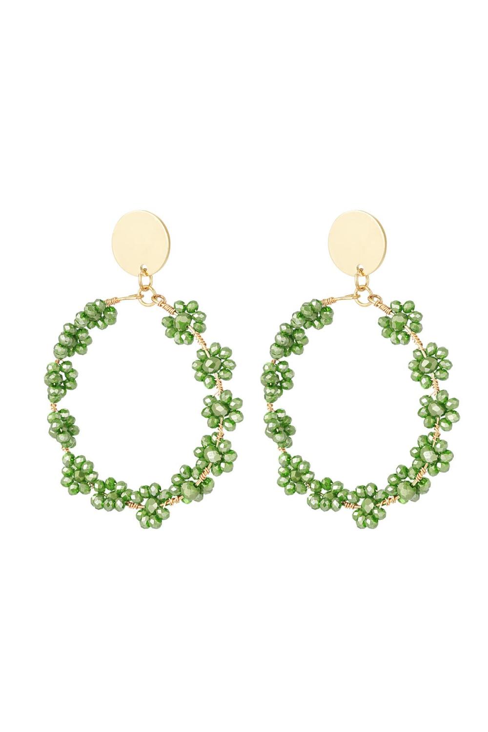 Boucles D'oreilles Avec Des Bouquets De Fleurs Vert & Couleur Or Cuivré 