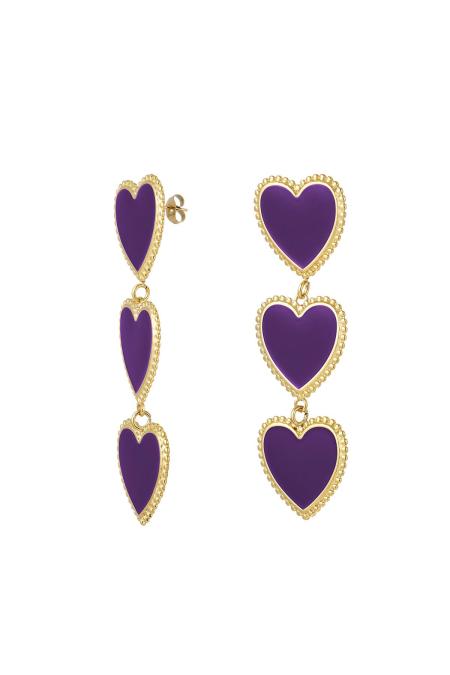 Boucles d'oreilles 3 coeurs gracieux à la suite Violet Acier inoxydable