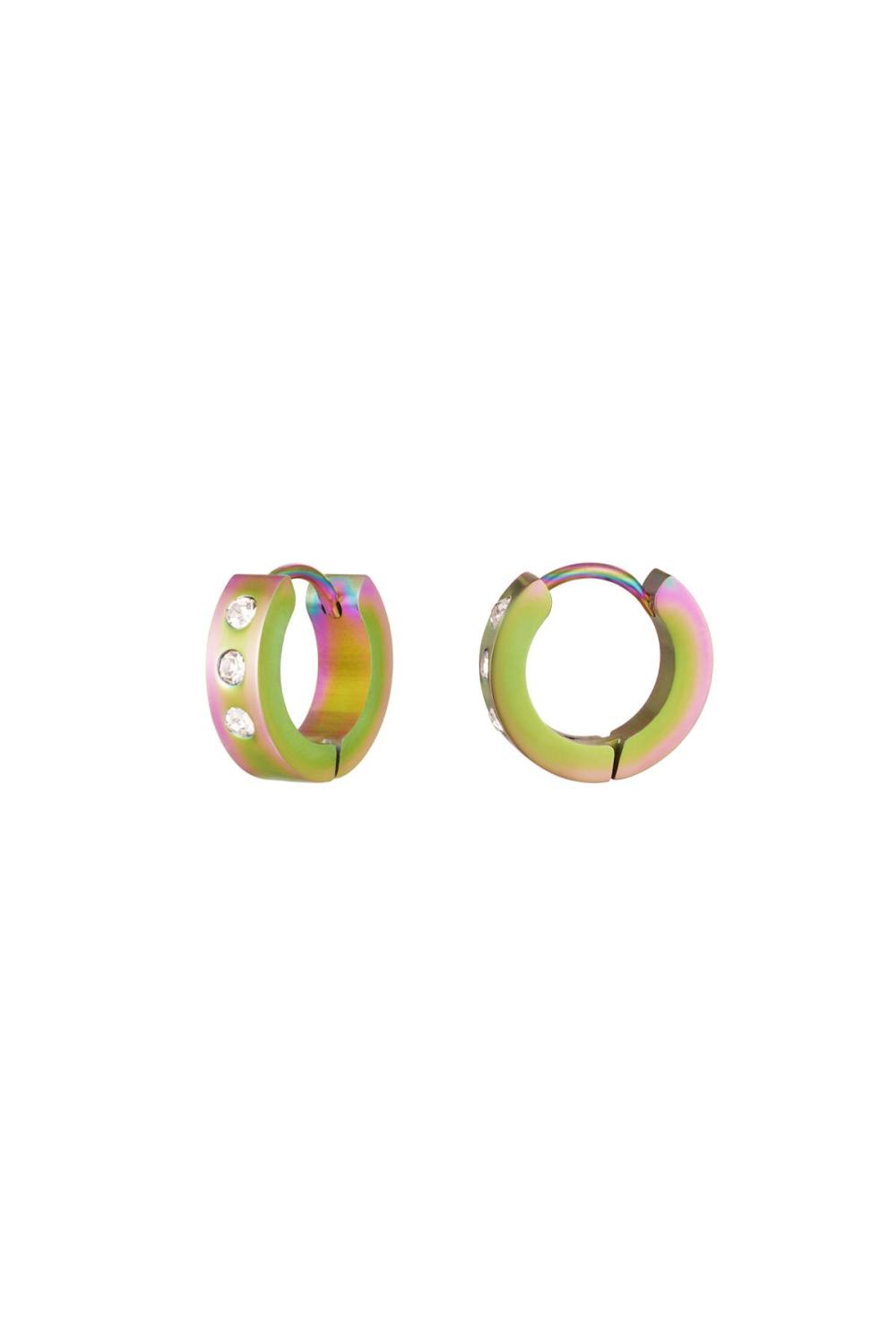 Boucles D'oreilles Holographiques Avec Pierres Multicouleur Acier Inoxydable 