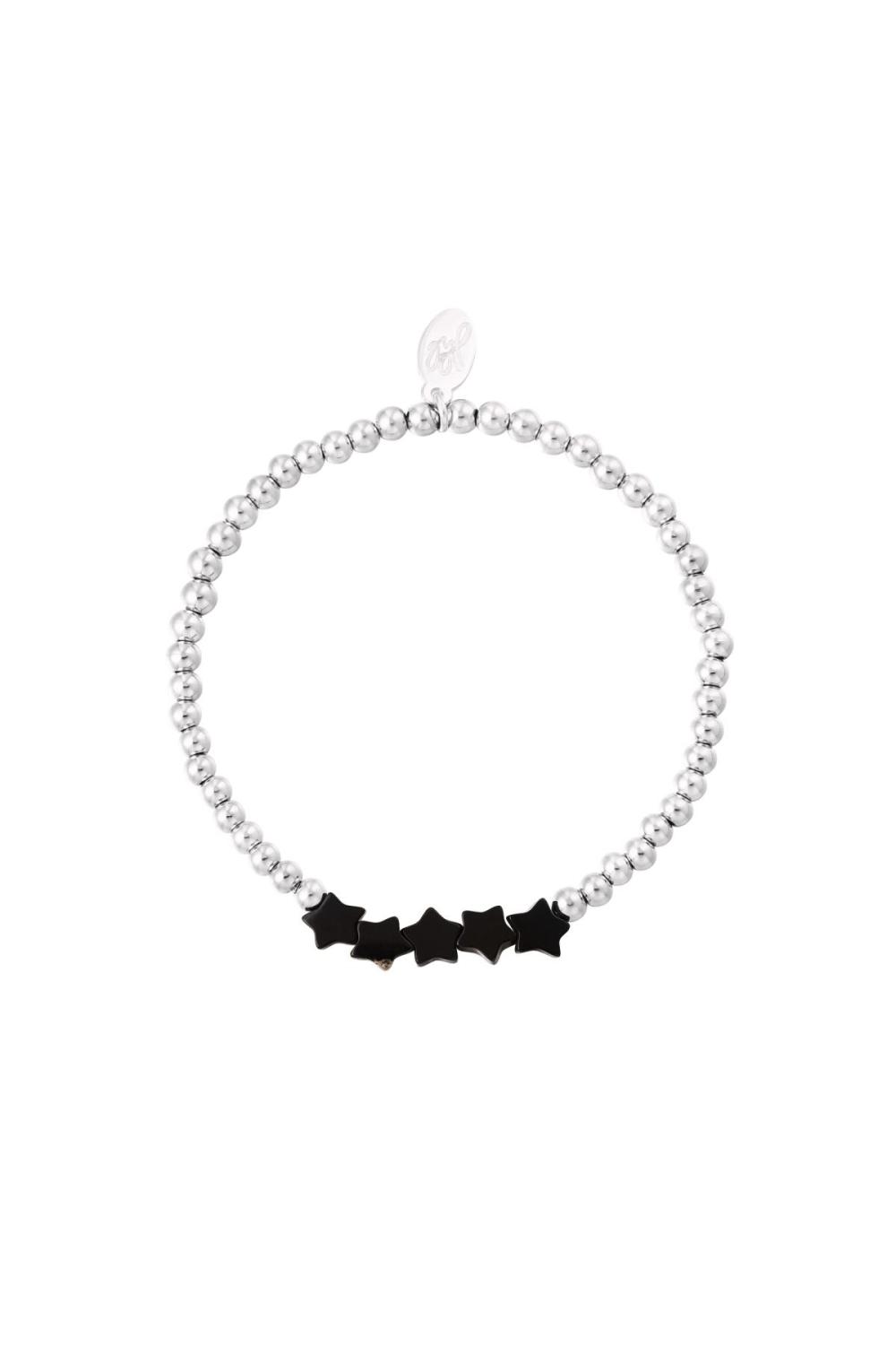 Bracelet Perlé Avec Perles Étoiles Noir & Argenté Acier Inoxydable 