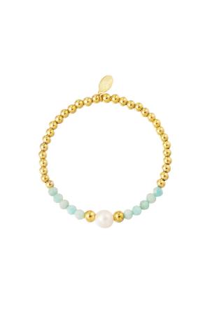 Bracelet Perlé Avec Pierres Colorées Et 1 Perle Bleu & Couleur Or Acier Inoxydable h5 