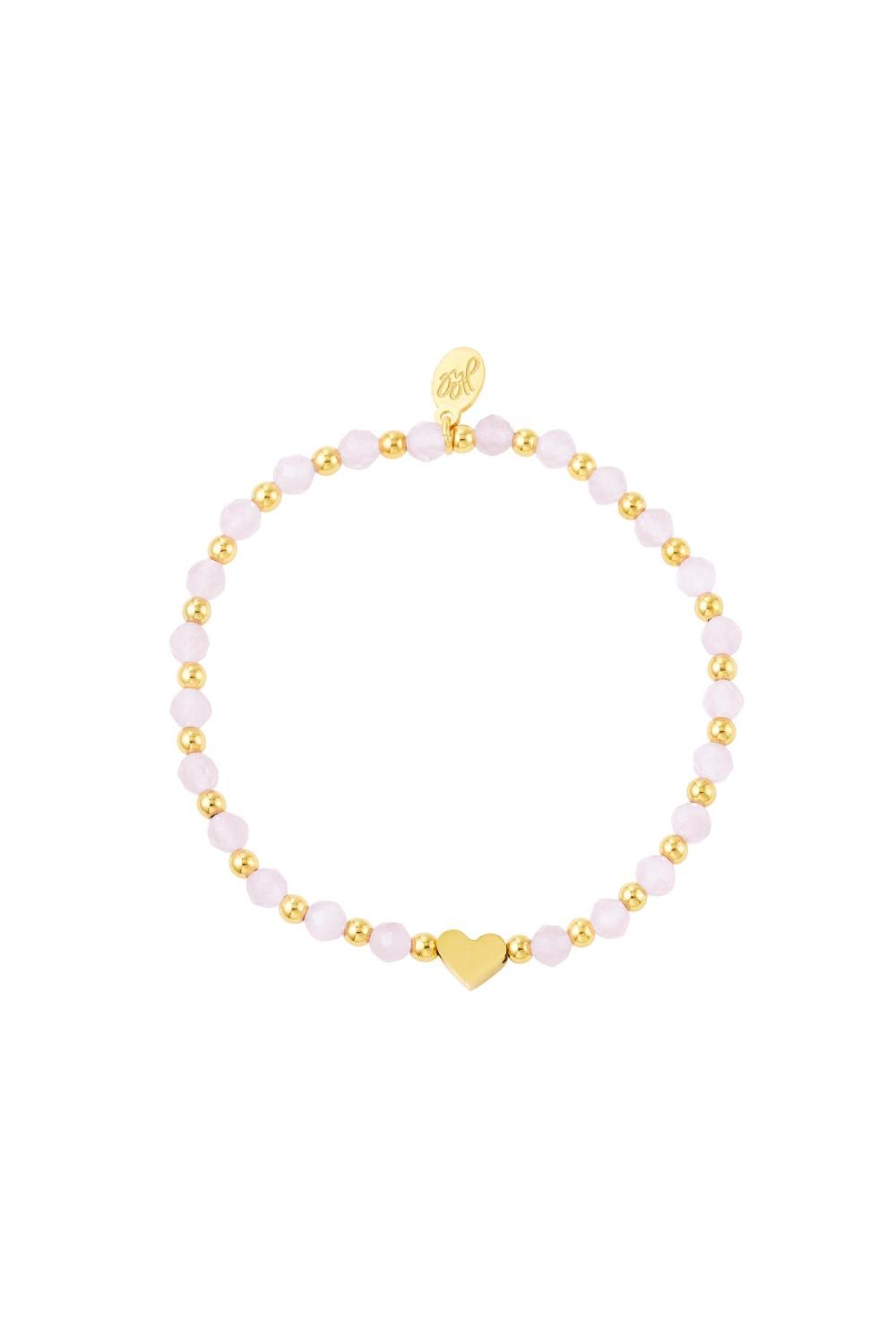 Bracelet Perlé Avec Perles Rose & Couleur Or Acier Inoxydable (Pack With Plastic Bag) 