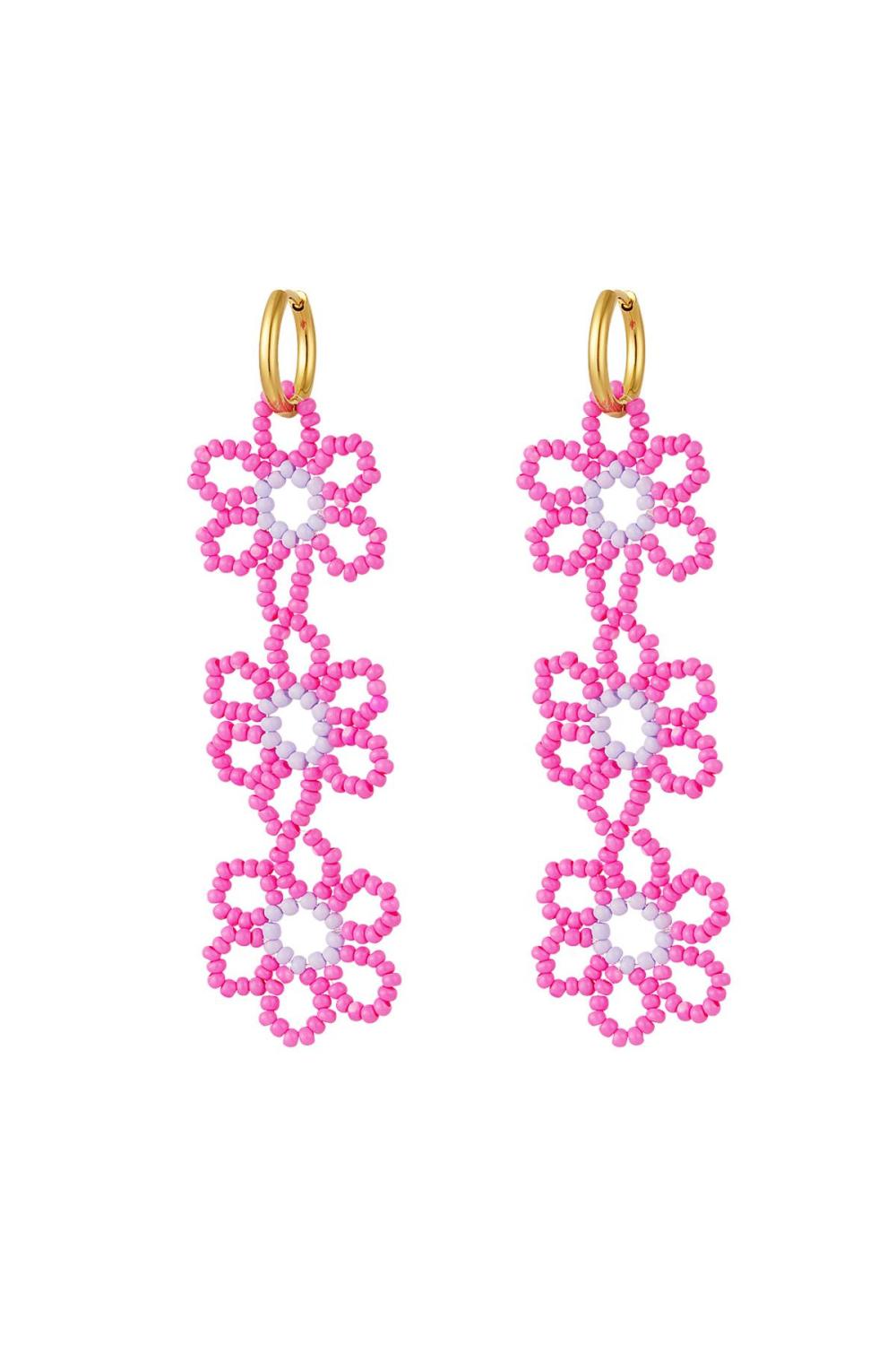 Boucles D'oreilles Trois Fleurs Fuchsia Acier Inoxydable 