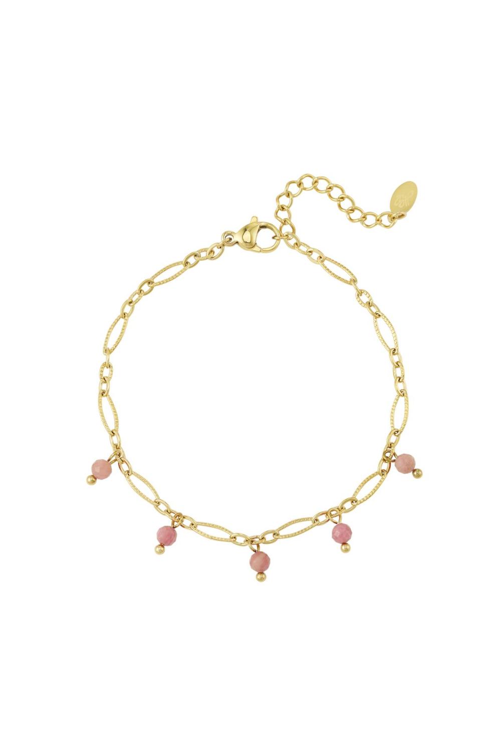 Bracelet Maillons Avec Perles - Collection Pierres Naturelles Vert & Couleur Or Acier Inoxydable 