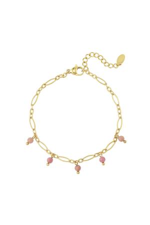 Bracelet Maillons Avec Perles - Collection Pierres Naturelles Vert & Couleur Or Acier Inoxydable h5 