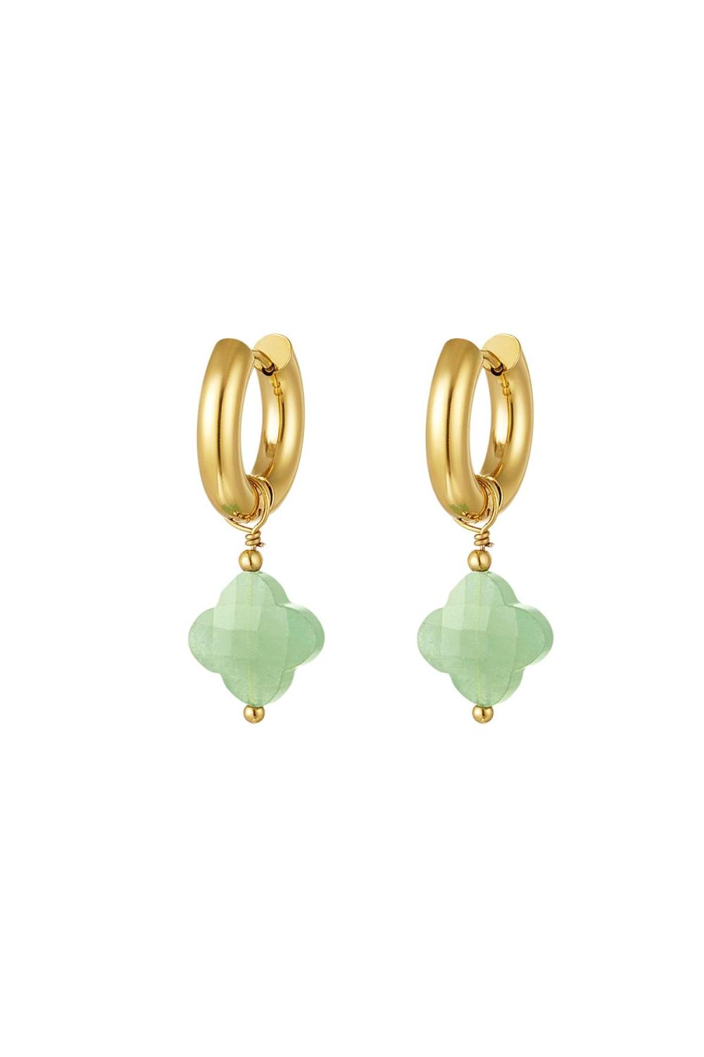 Boucles D'oreilles Avec Trèfle - Collection Pierres Naturelles Vert & Couleur Or Acier Inoxydable 