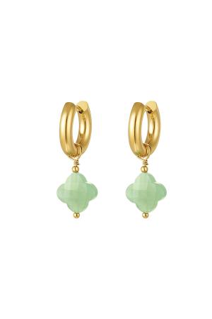 Boucles D'oreilles Avec Trèfle - Collection Pierres Naturelles Vert & Couleur Or Acier Inoxydable h5 
