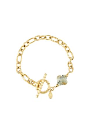 Bracelet À Maillons Avec Pierre De Trèfle - Collection Pierres Naturelles Vert & Couleur Or Acier Inoxydable h5 