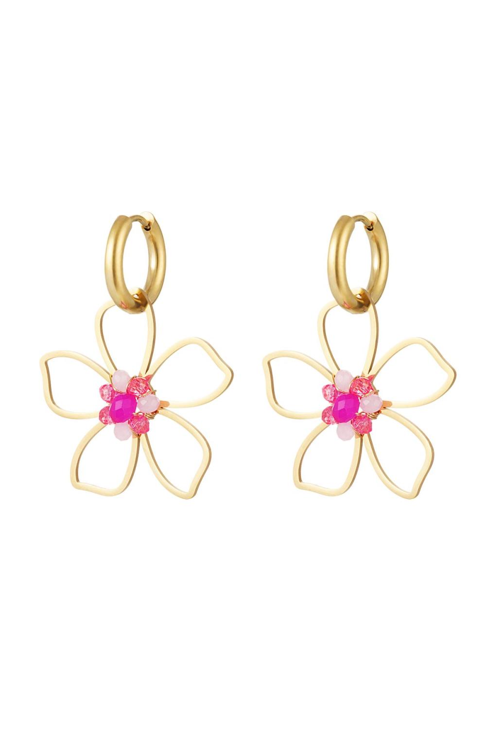 Boucles D'oreilles Fleur Sauvage Rose & Couleur Or Acier Inoxydable 