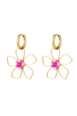 Boucles D'oreilles Fleur Sauvage Rose & Couleur Or Acier Inoxydable h5 