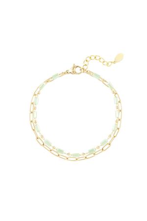 Bracelet Double Maillons/Perles Vert & Couleur Or Acier Inoxydable (Pack With Plastic Bag) h5 