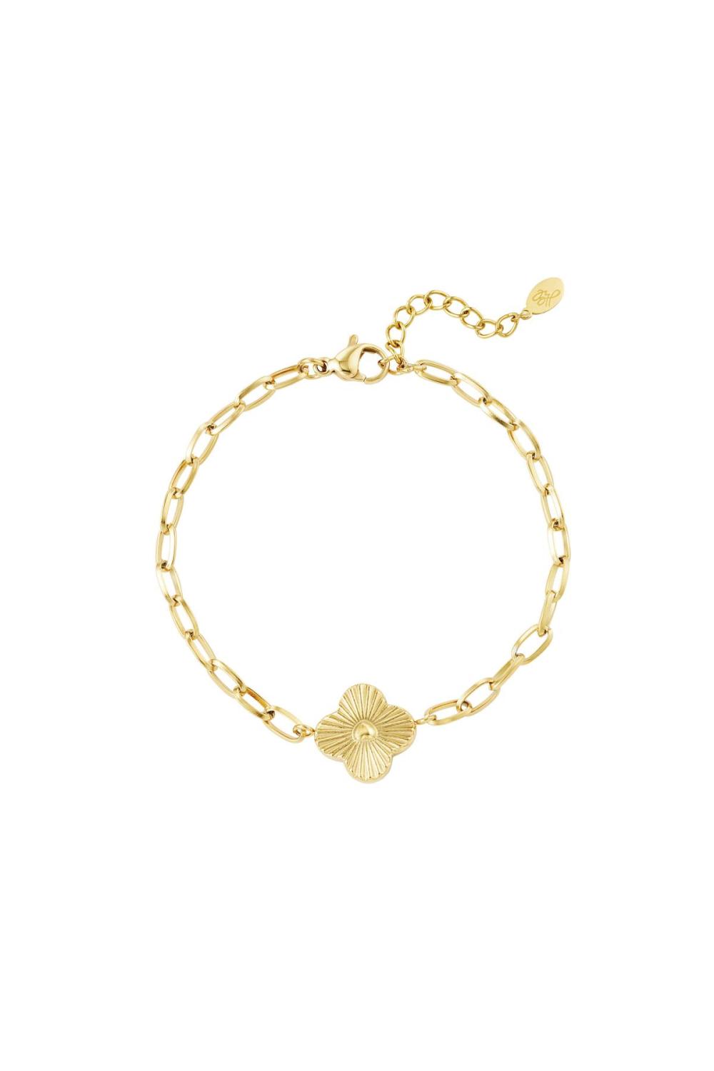 Bracelet Lien Fleur Couleur Or Acier Inoxydable 