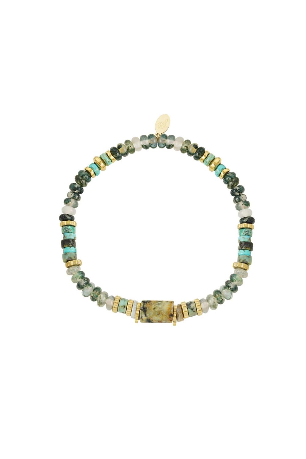 Bracelet Perles Party - Collection Pierres Naturelles Vert & Couleur Or Acier Inoxydable 
