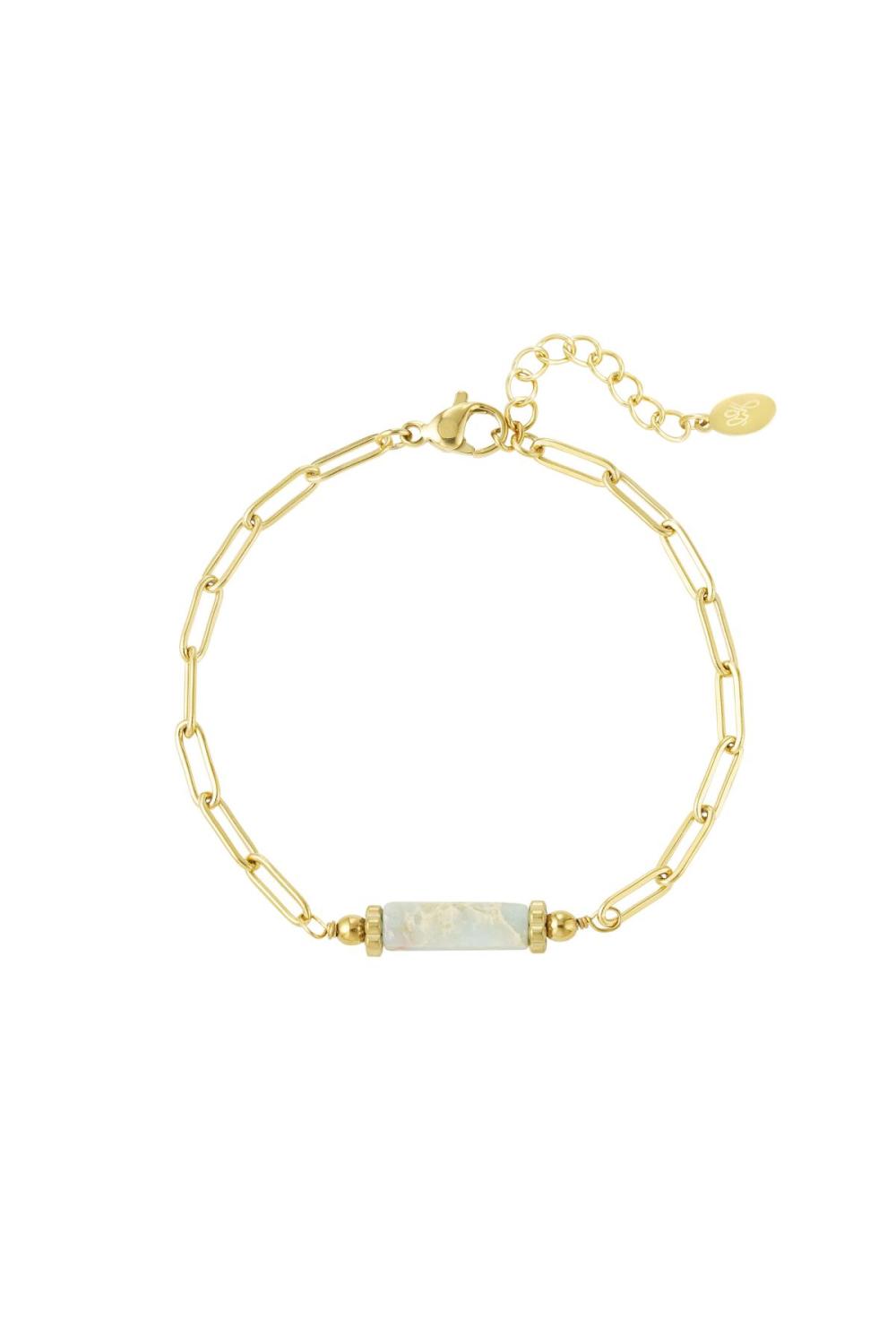 Bracelet Maillons Avec Pendentif Pierre - Collection Pierres Naturelles Rose & Couleur Or Acier Inoxydable 