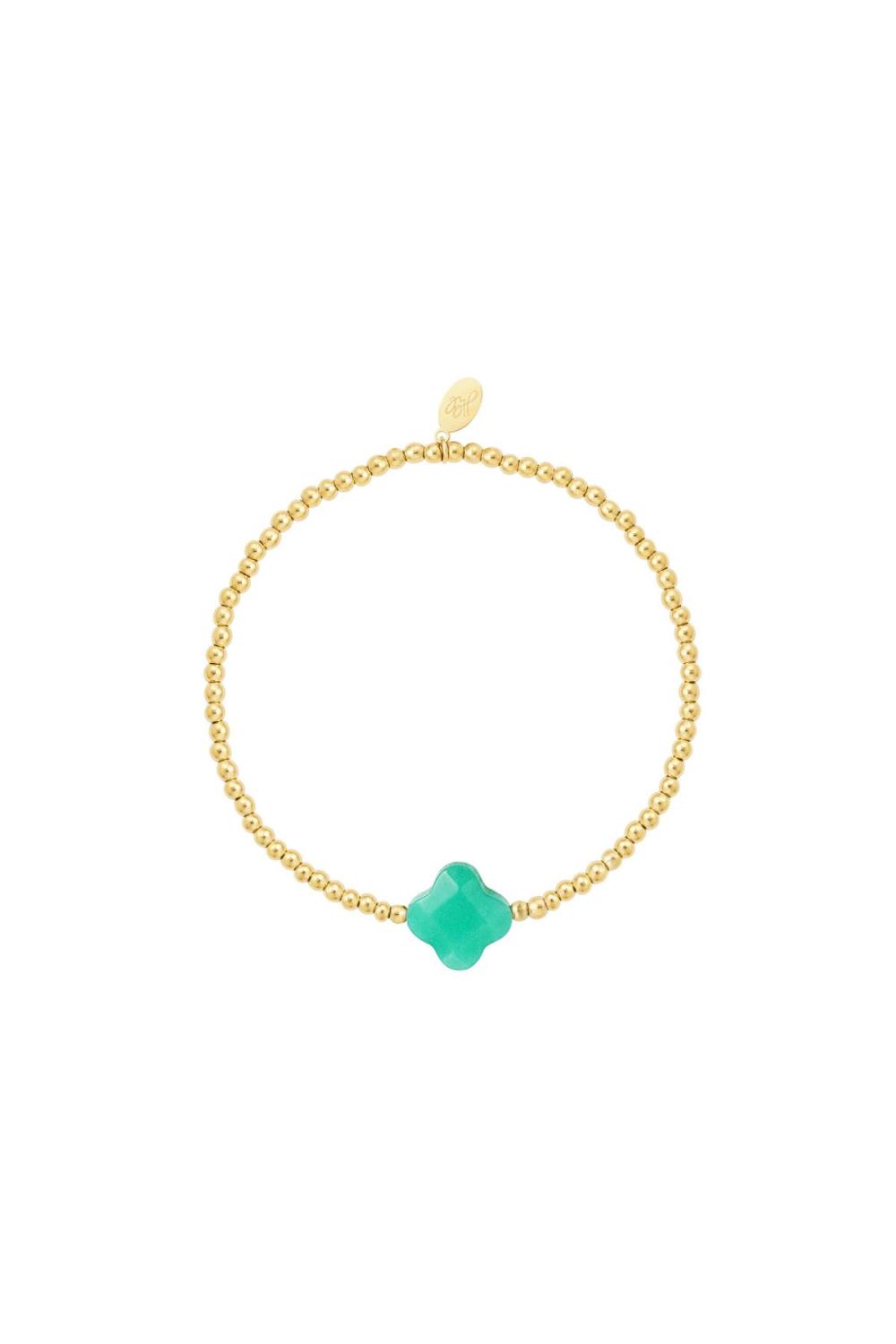 Bracelet Perlé Trèfle - Collection Pierres Naturelles Vert Acier Inoxydable 
