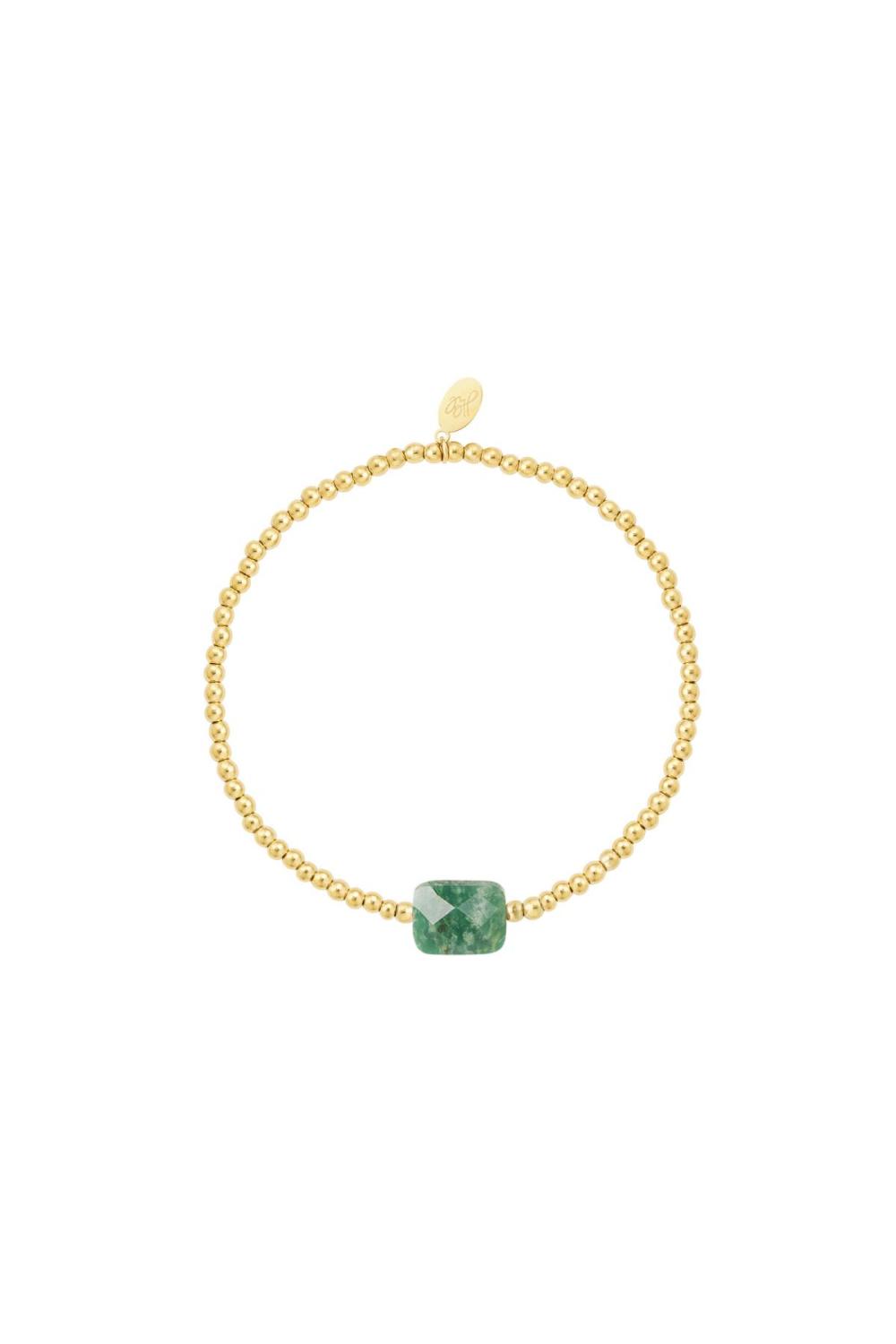 Bracelet Perles Avec Grosse Pierre - Collection Pierres Naturelles Vert Acier Inoxydable 