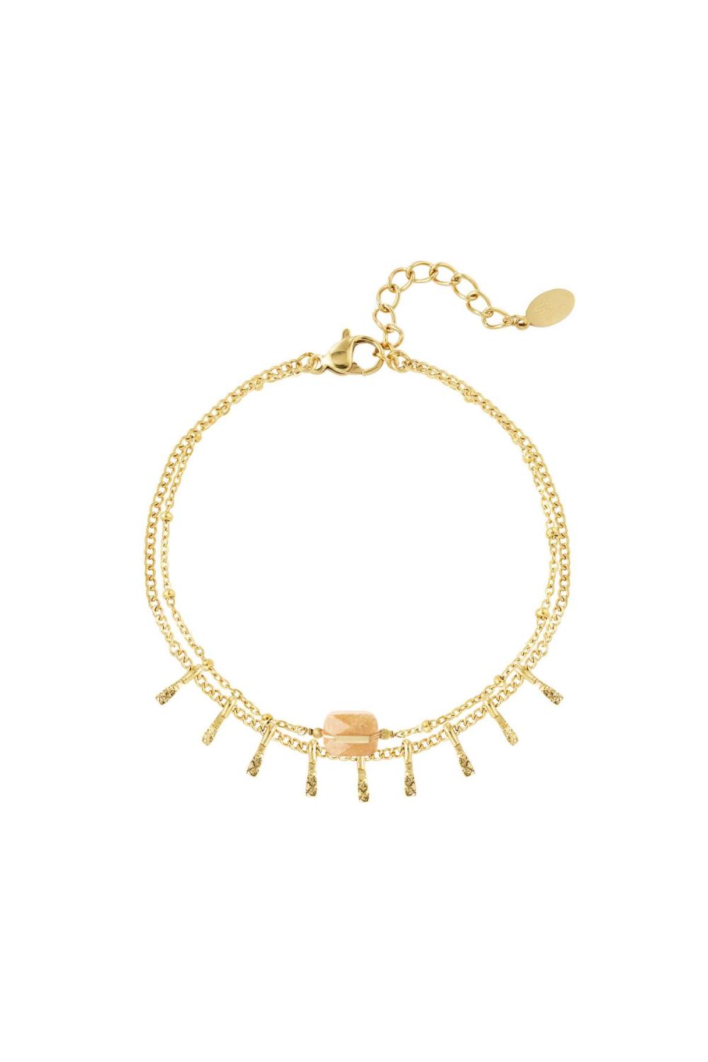 Bracelet Avec Détails - Collection Pierres Naturelles Couleur Orange & Couleur Or Stone 